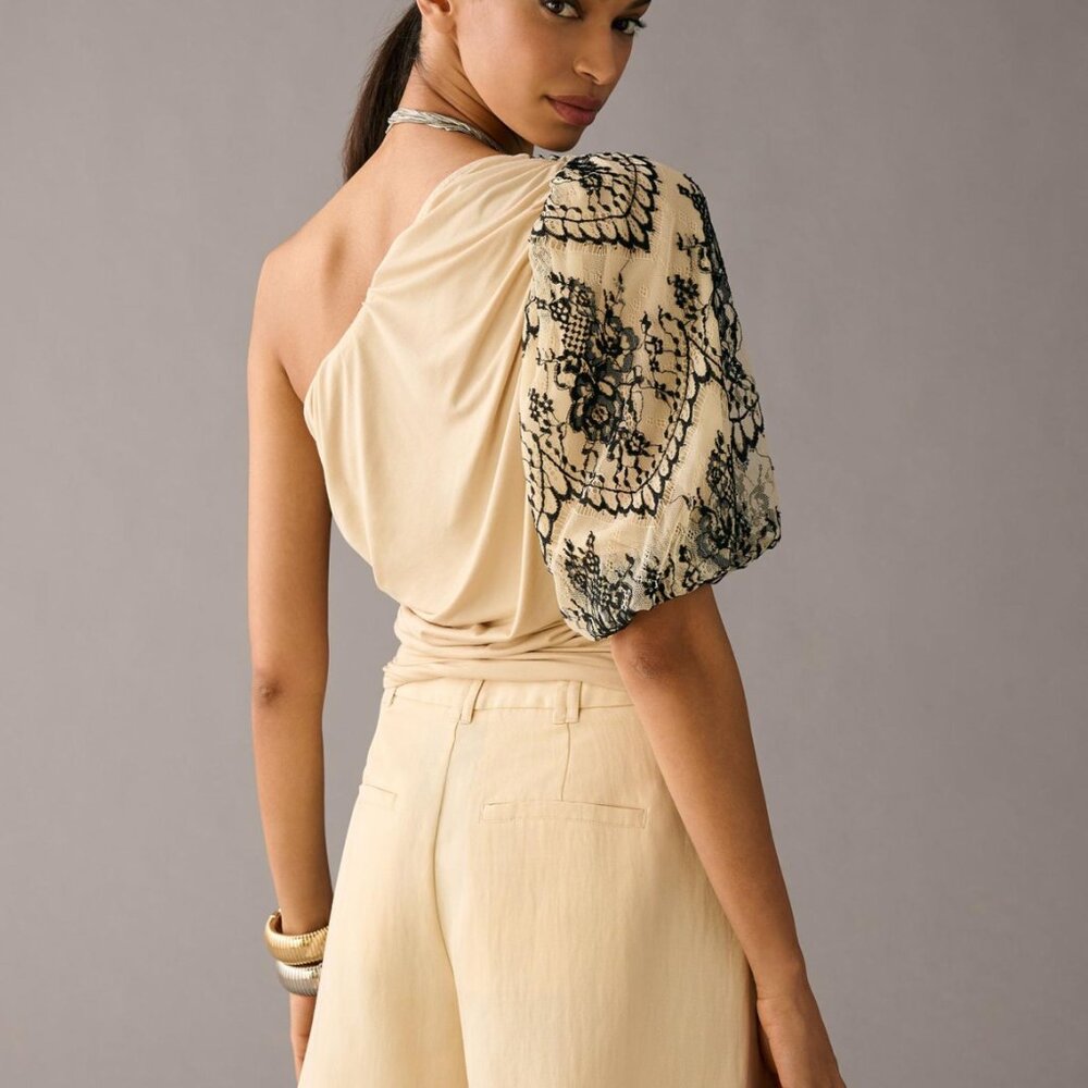 023 Anthropologie Dolan Ruched One-Shoulder Top Size Small - Picture 2 of 9